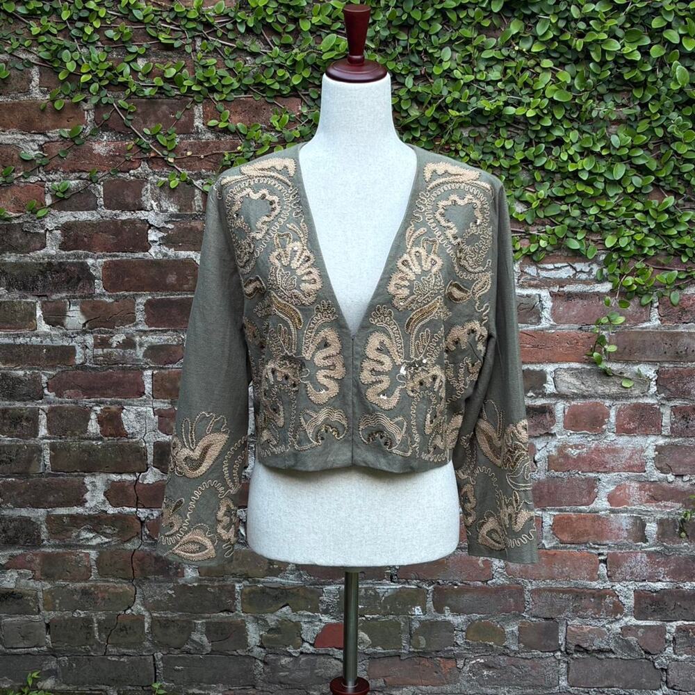 Nwot sage green bolero with sequined embellishments